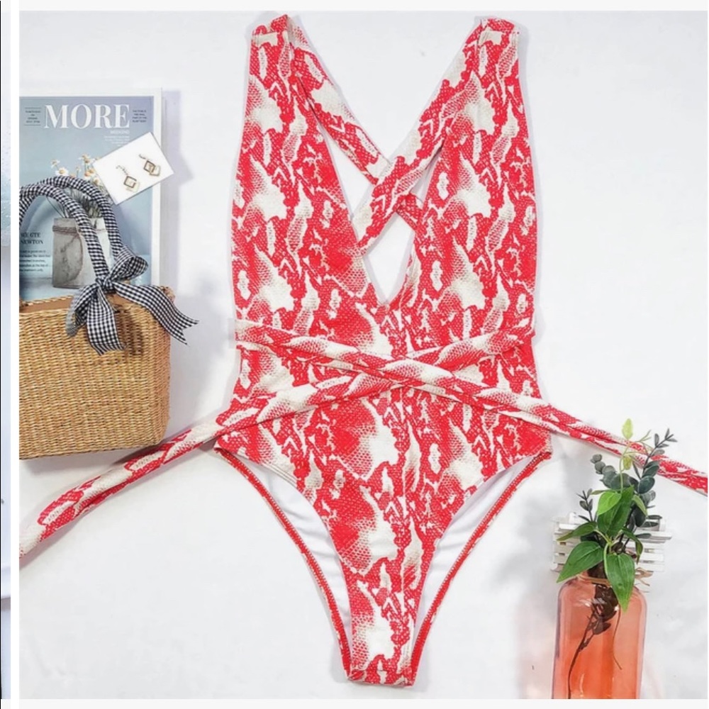 Sexy Wrap Around Bandage Swimwear One Piece Deep V Neck Backless Monokini